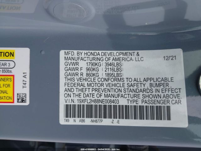 19XFL2H88NE008403 Honda Civic Sport