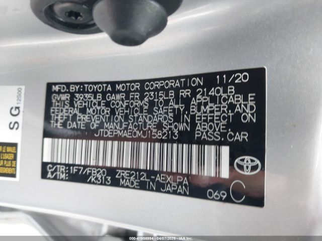 JTDEPMAE0MJ158213 Toyota COROLLA LE