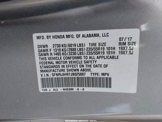 5FNRL6H97JB025887 Honda j35y7