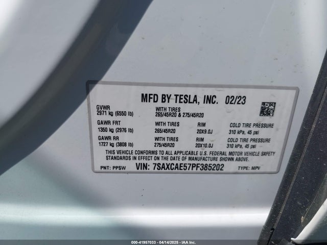 Tesla MODEL X 2023 7SAXCAE57PF385202 Image 9