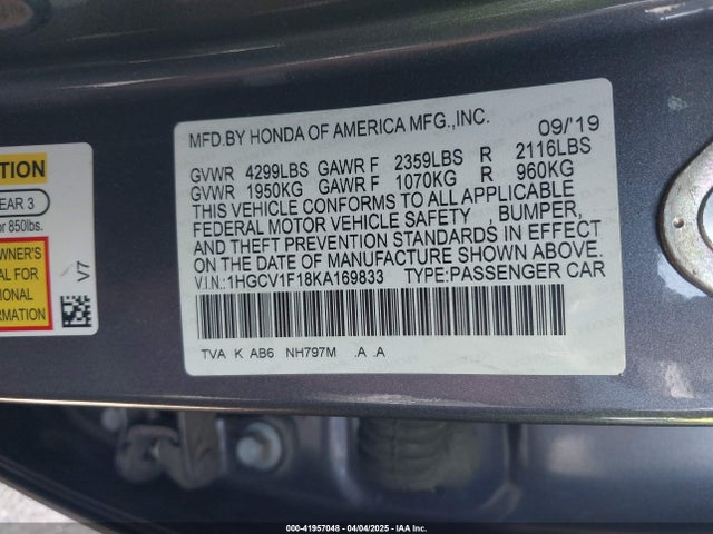 1HGCV1F18KA169833 Honda ACCORD LX