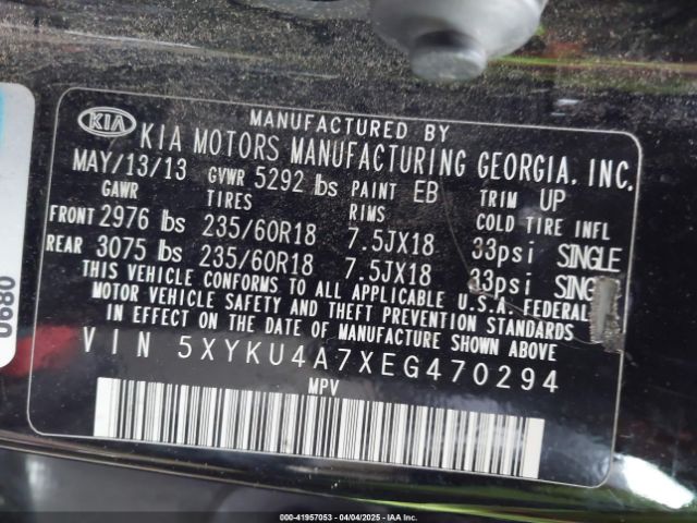 5XYKU4A7XEG470294 KIA Sorento Ex V6