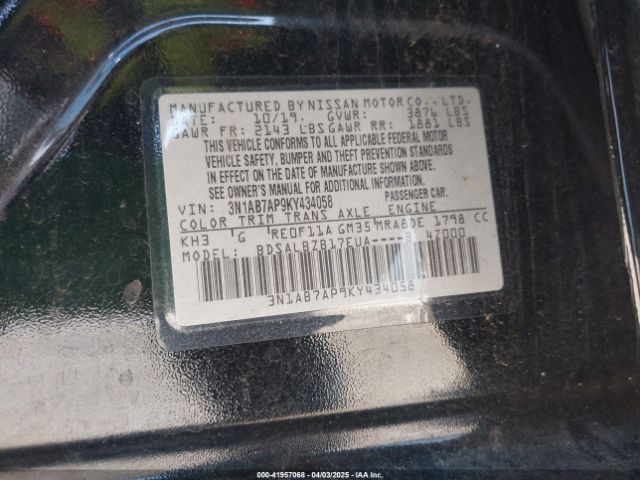 3N1AB7AP9KY434058 Nissan SENTRA S