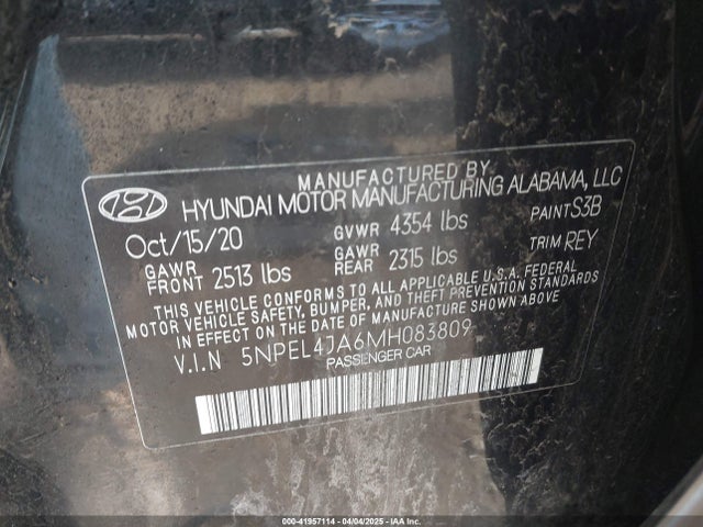 5NPEL4JA6MH083809 Hyundai SONATA SEL