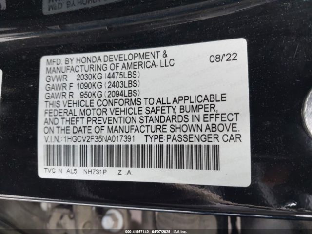 1HGCV2F35NA017391 Honda Accord Sport 2.0t