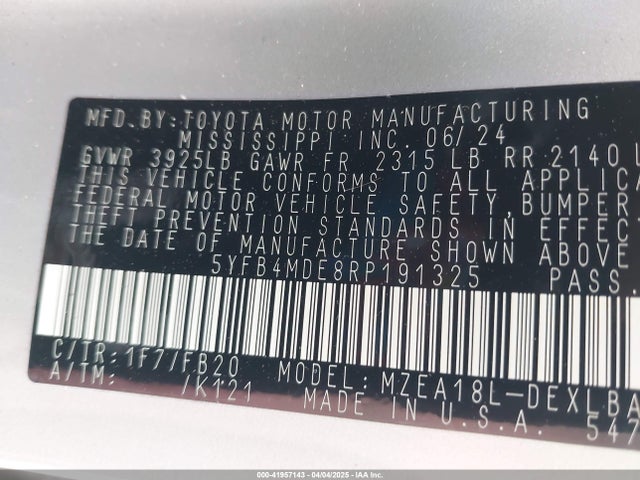 5YFB4MDE8RP191325 Toyota COROLLA LE