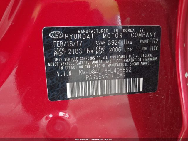 KMHD84LF6HU408892 Hyundai Elantra Value Edition