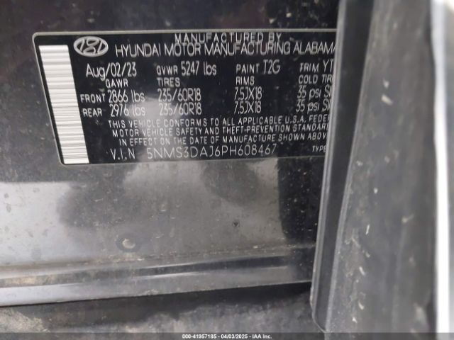 5NMS3DAJ6PH608467 Hyundai Santa Fe Sel