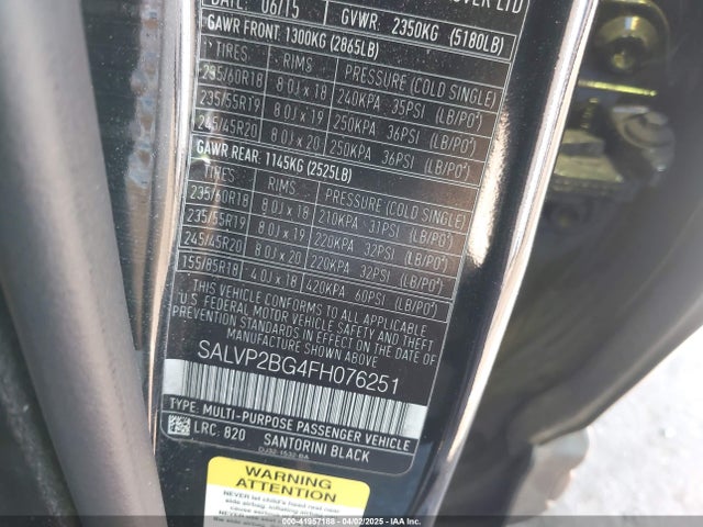 SALVP2BG4FH076251 Land Rover lev3 sulev30
