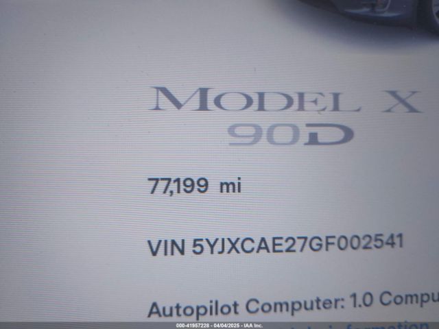 5YJXCAE27GF002541 Tesla MODEL X