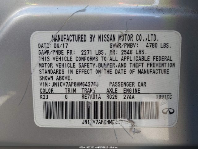JN1CV7AP8HM642766 Infiniti Q50 2.0t Base