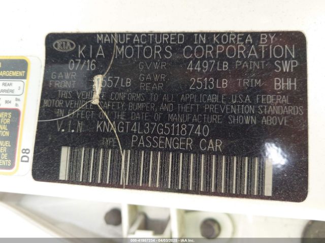 KNAGT4L37G5118740 KIA Optima Lx