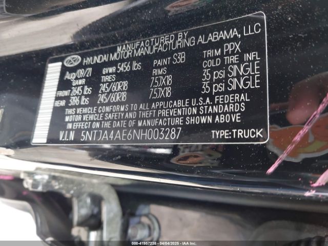 5NTJA4AE6NH003287 Hyundai Santa Cruz Se