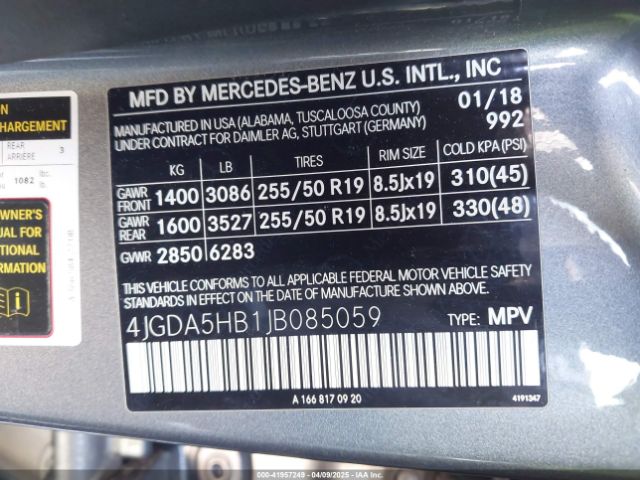 4JGDA5HB1JB085059 Mercedes-Benz Gle 350 4matic