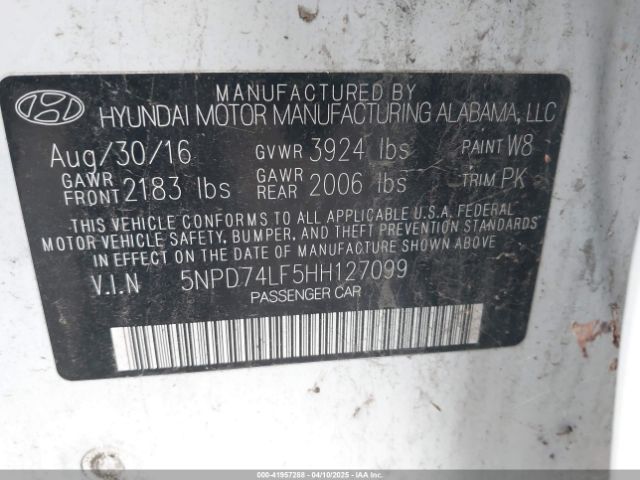 5NPD74LF5HH127099 Hyundai ELANTRA SE