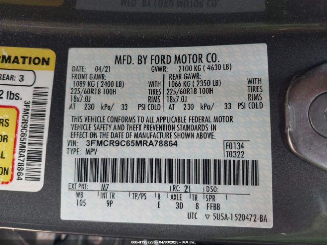 3FMCR9C65MRA78864 Ford Bronco Sport Outer Banks