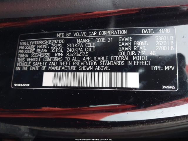 LYV102RK9KB297120 Volvo Xc60 T5 Momentum
