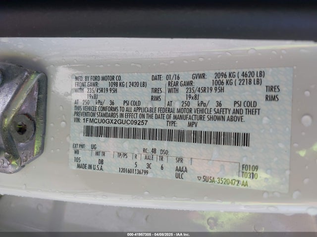1FMCU0GX2GUC09257 Ford 2016