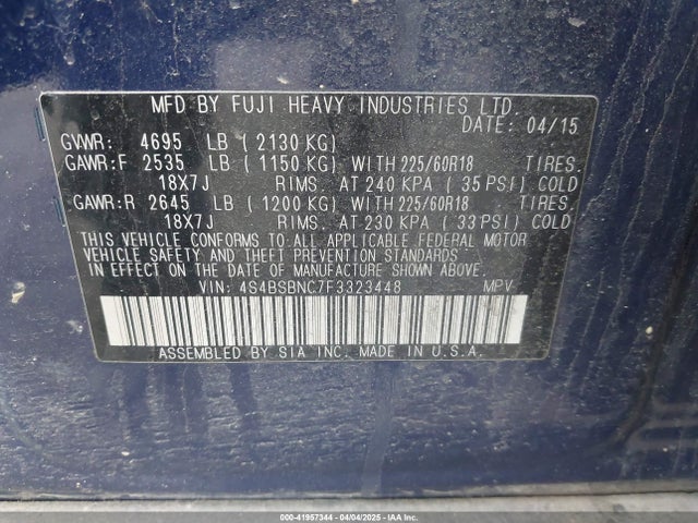 4S4BSBNC7F3323448 Subaru Outback 2.5i Limited