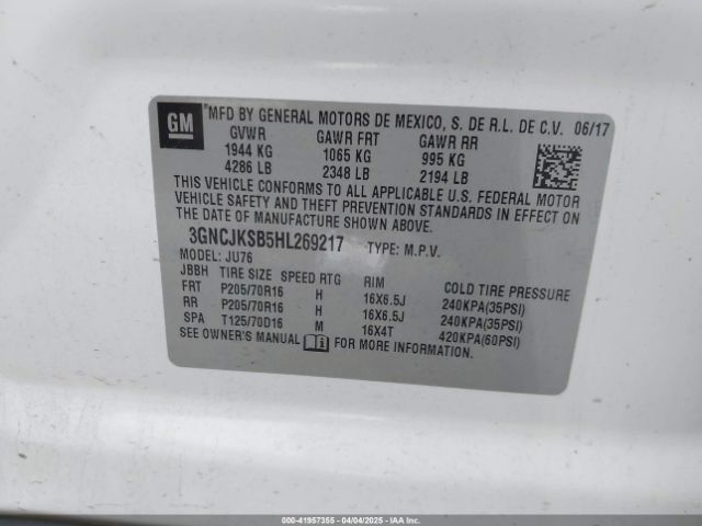 3GNCJKSB5HL269217 Chevrolet TRAX LS