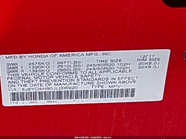 5J8YD4H90JL006920 Acura Mdx Advance   Entertainment Pkgs