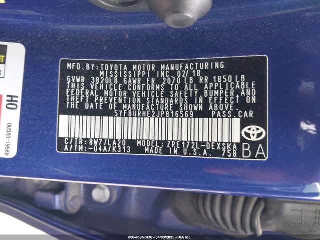 5YFBURHE2JP816569 Toyota Corolla Xse