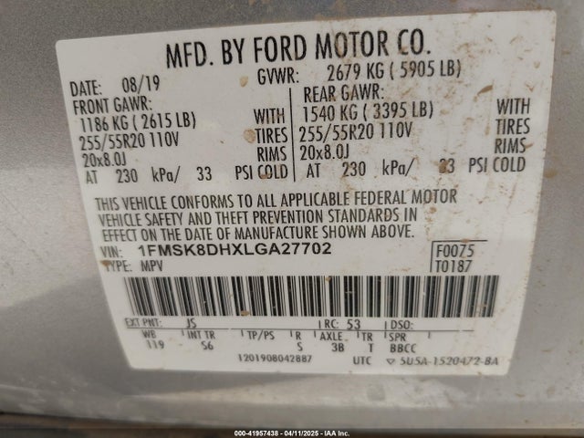 1FMSK8DHXLGA27702 Ford 2020