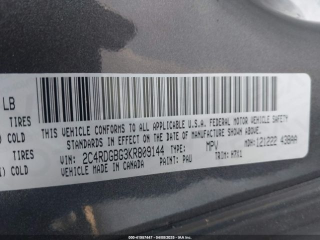 2C4RDGBG3KR809144 Dodge Grand Caravan