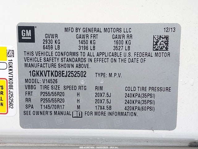 1GKKVTKD8EJ252502 GMC Acadia Denali