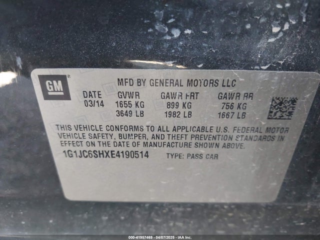 1G1JC6SHXE4190514 Chevrolet Sonic Lt Auto