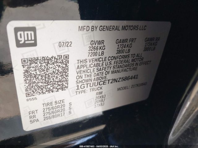 1GTUUCET2NZ586441 GMC Sierra 1500 4wd  Short Box Elevation With 3sb
