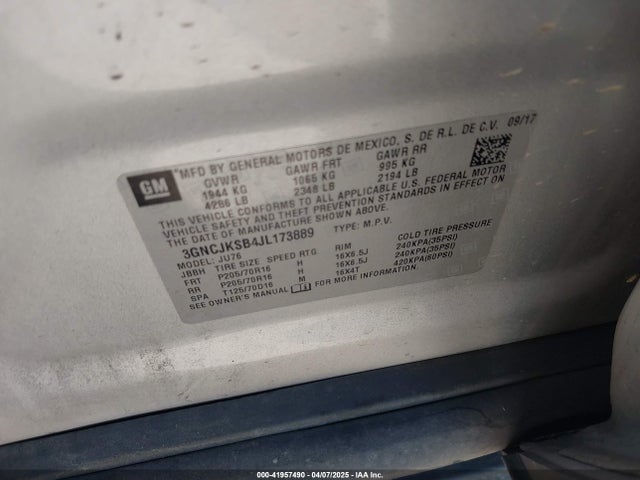 3GNCJKSB4JL173889 Chevrolet TRAX LS