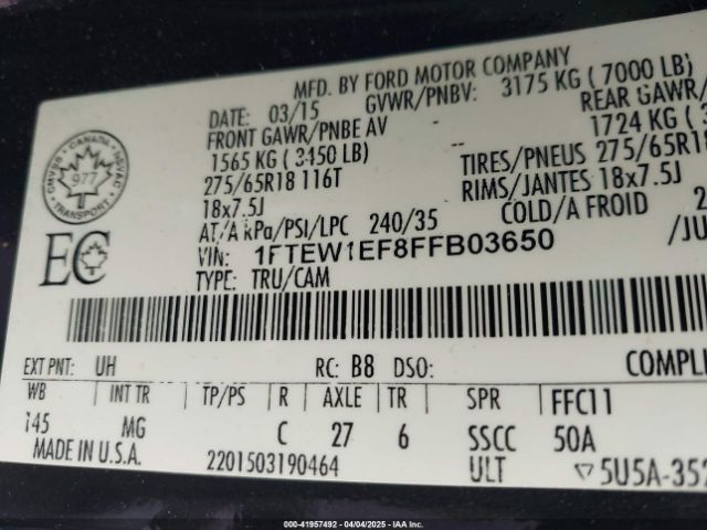 1FTEW1EF8FFB03650 Ford F-150 Xlt