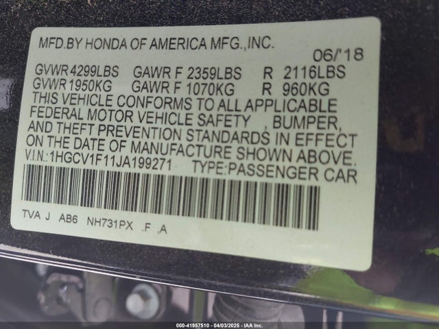 1HGCV1F11JA199271 Honda ACCORD LX