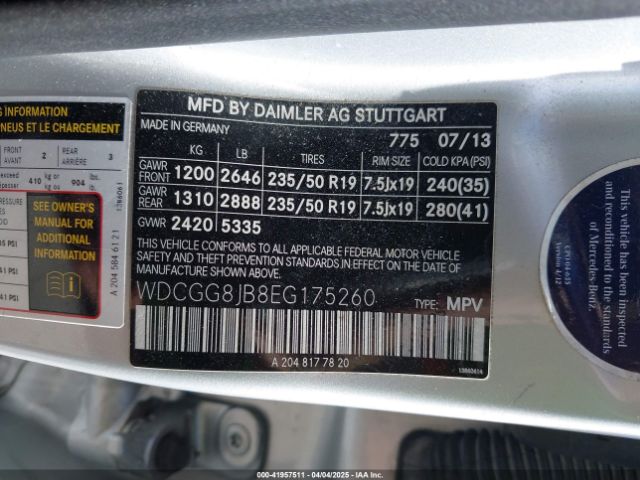 WDCGG8JB8EG175260 Mercedes-Benz Glk 350 4matic