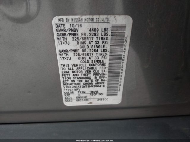 JN8AT2MT9HW380416 Nissan ROGUE SV