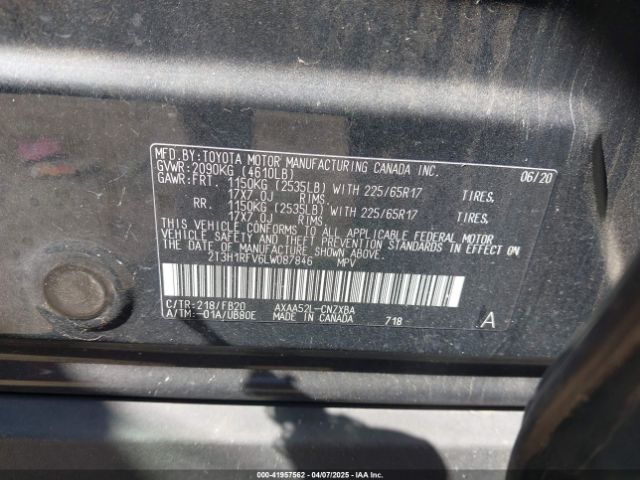 2T3H1RFV6LW087846 Toyota RAV4 LE