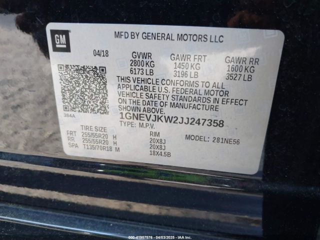 1GNEVJKW2JJ247358 Chevrolet Traverse Premier