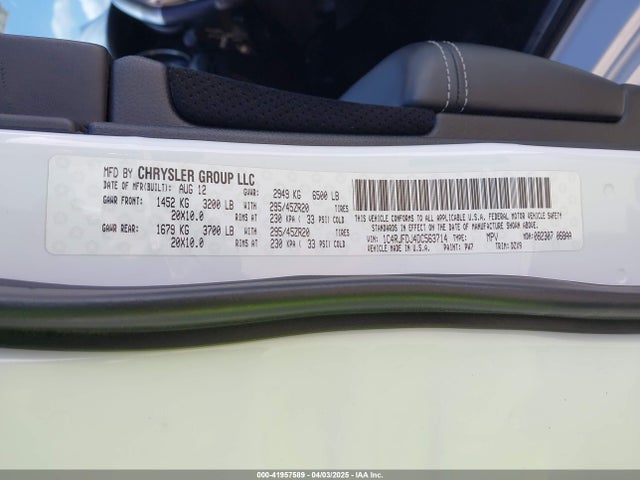 Продаж на аукціоні авто 2013 Jeep Grand Cherokee Srt8 Alpine, vin: 1C4RJFDJ4DC563714, номер лоту: 41957589