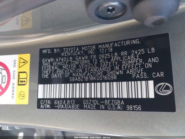 58ABZ1B18KU016098 Lexus Es 350 Luxury