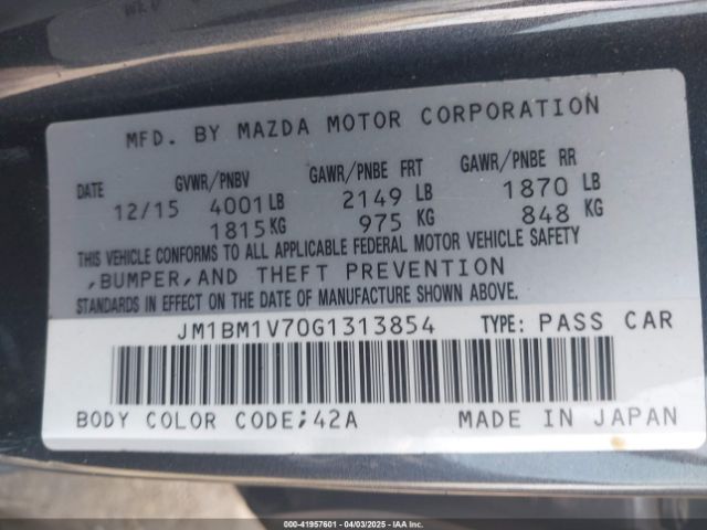 JM1BM1V70G1313854 Mazda Mazda3 I Touring