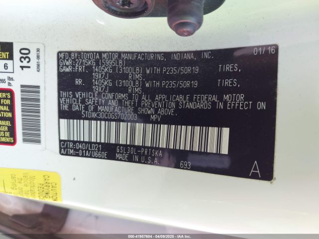 5TDXK3DC0GS702003 Toyota Sienna Se 8 Passenger