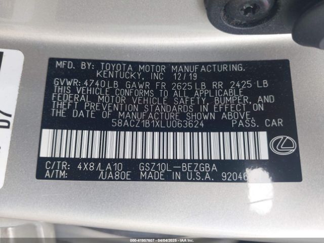 58ACZ1B1XLU063624 Lexus ES 350