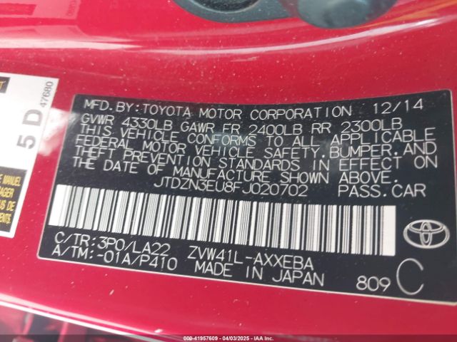 JTDZN3EU8FJ020702 Toyota Prius V Four
