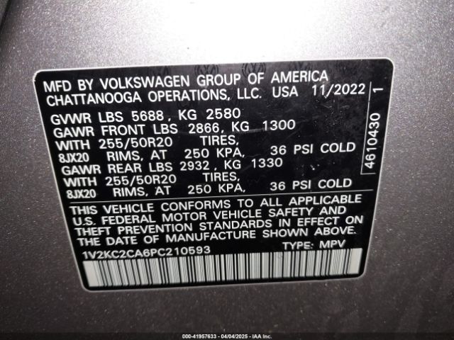 1V2KC2CA6PC210593 Volkswagen Atlas Cross Sport 2.0t Se W/technology