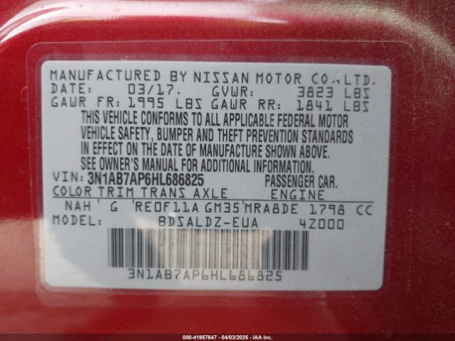 3N1AB7AP6HL686825 Nissan SENTRA SV