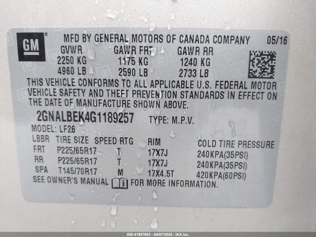 2GNALBEK4G1189257 Chevrolet EQUINOX LS