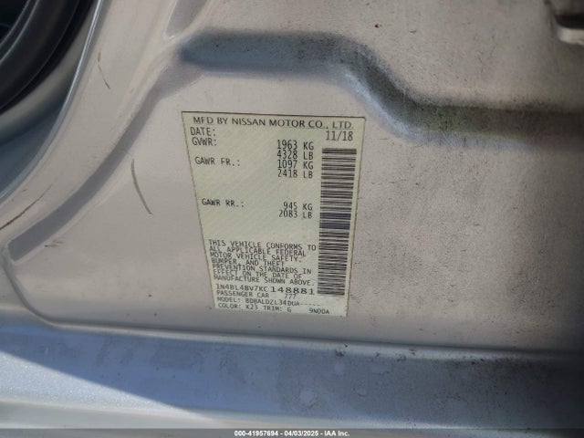 1N4BL4BV7KC148881 Nissan Altima 2.5 S