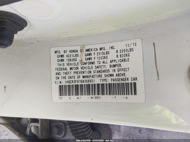 1HGCR2F97GA069651 Honda Accord Ex-l