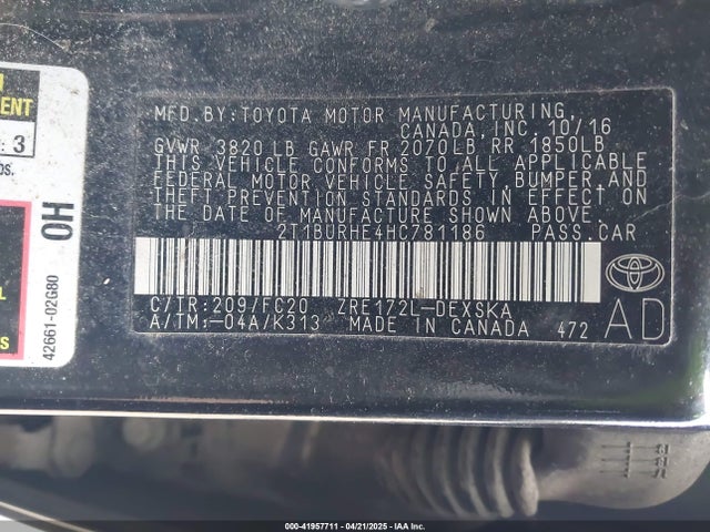 2T1BURHE4HC781186 Toyota 2zr-fe